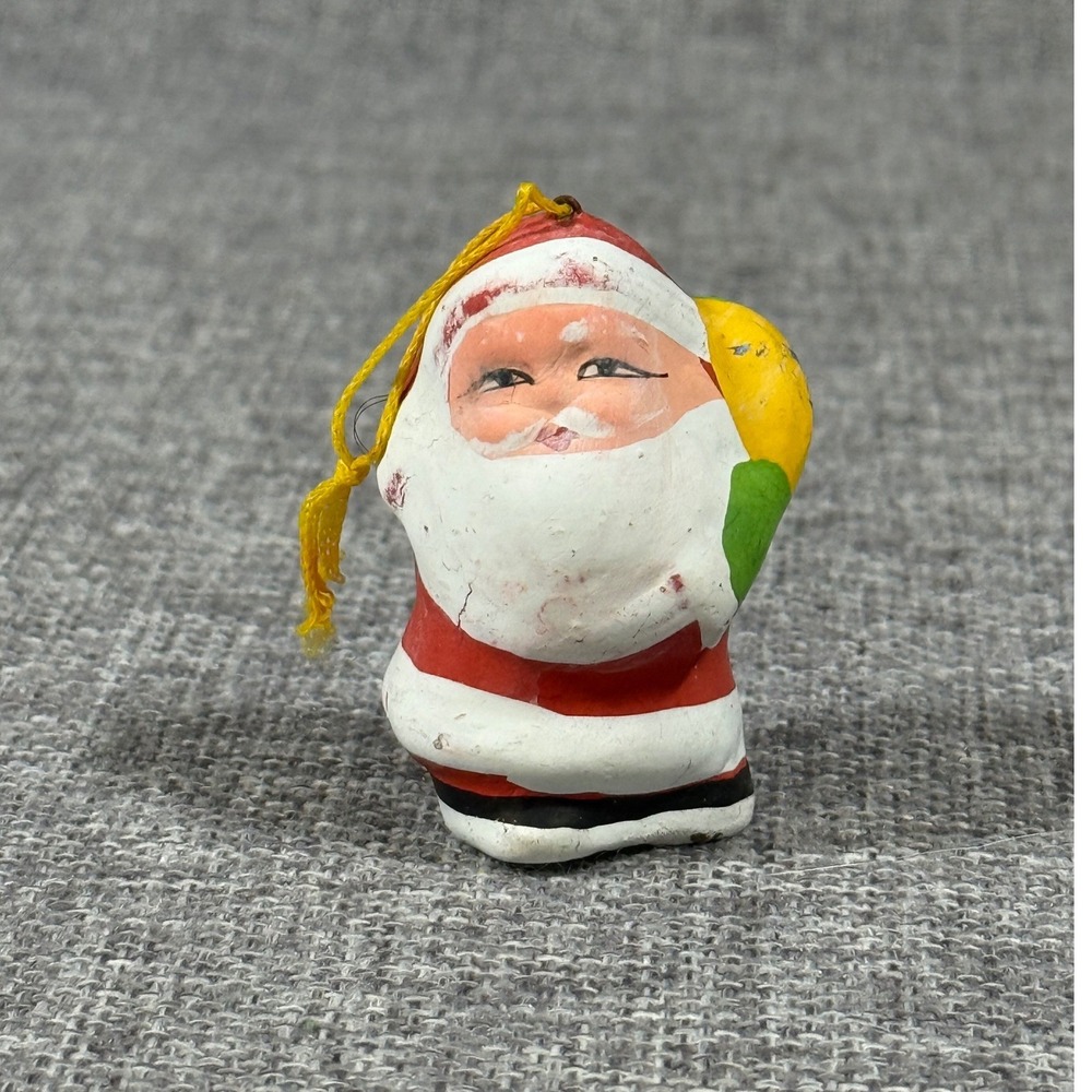 VTG Santa Claus Christmas Ornament 2" Figurine Red White Yellow  Retro Kitsch